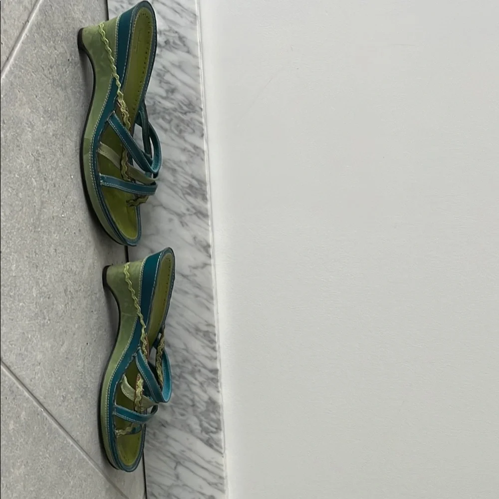 Stylish Green and Teal Women's Wedge Sandals - Picture 3 of 6